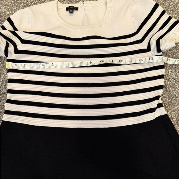 Talbots Petites Striped Bodice Fit And Flare Black And White Dress Medium - Picture 6 of 9